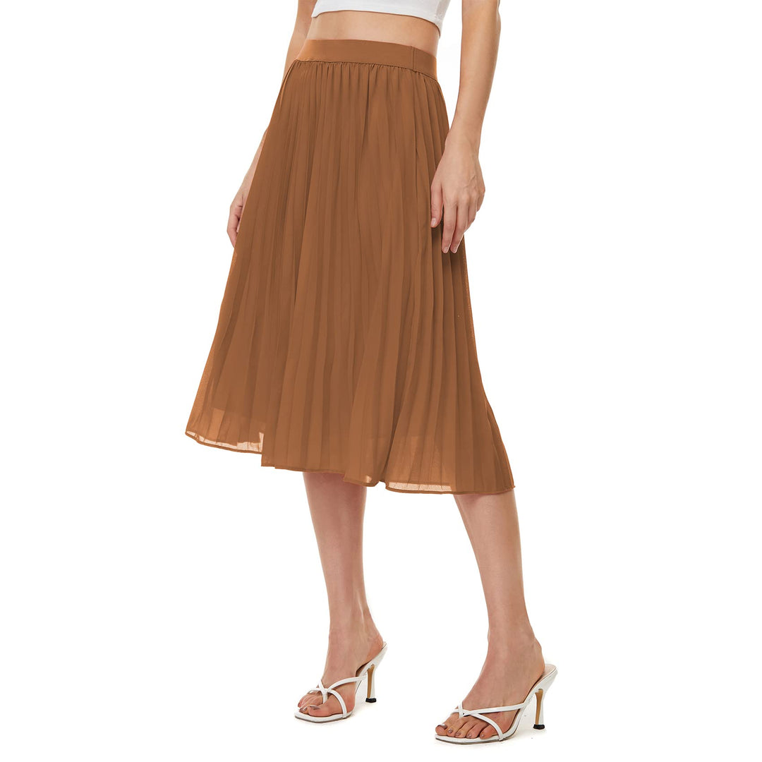 Durio Midirock Damen Faltenrock Plissee Damenrock Leicht Casualrock Chiffon Röcke A-Linie Braun 36,