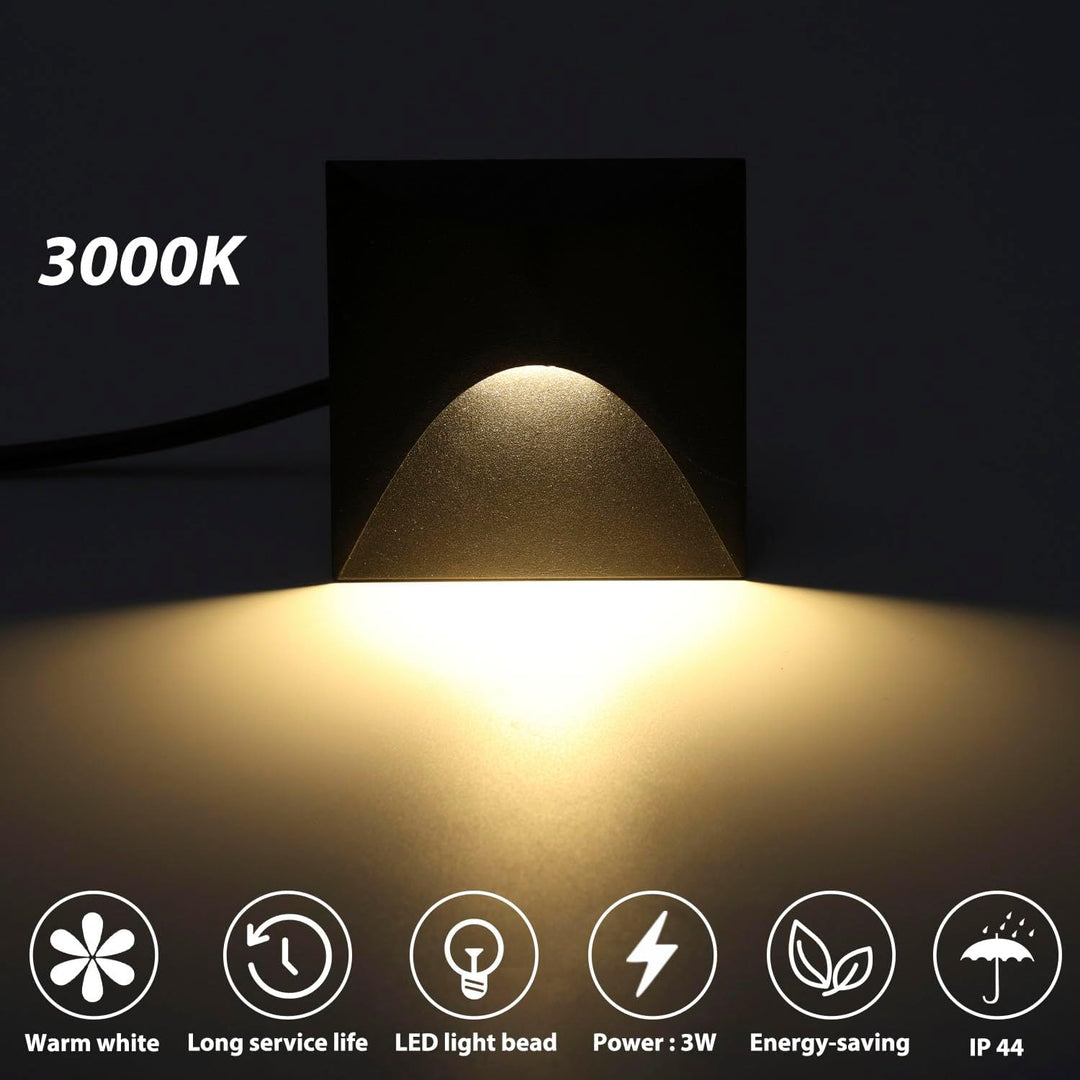Arotelicht 4er 3W LED Treppenlicht Warmweiss 3000K Aluminium Wandleuchte 230V Eckig Einbaustrahler T