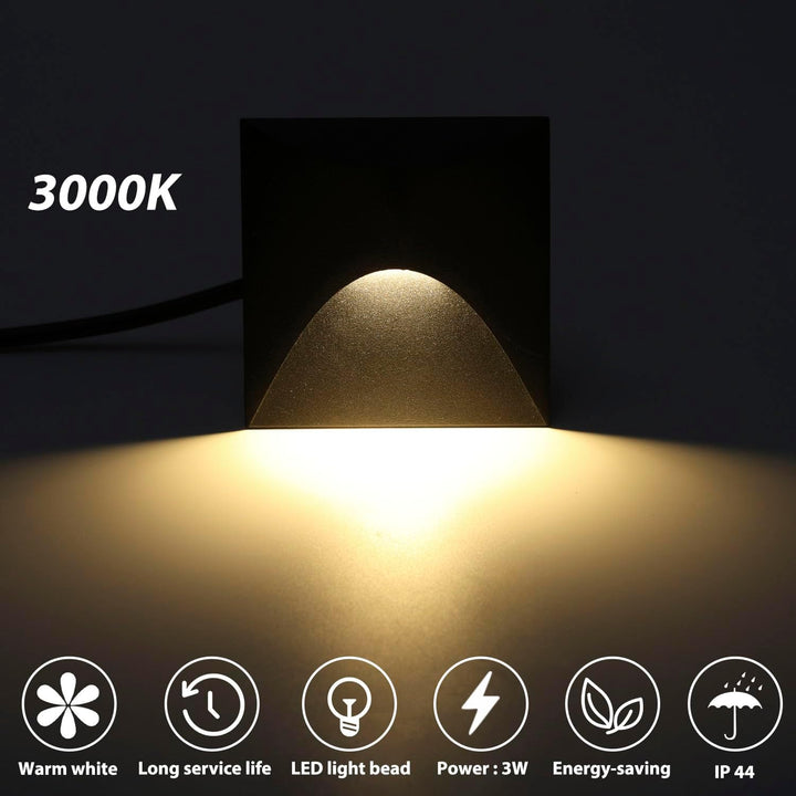 Arotelicht 4er 3W LED Treppenlicht Warmweiss 3000K Aluminium Wandleuchte 230V Eckig Einbaustrahler T
