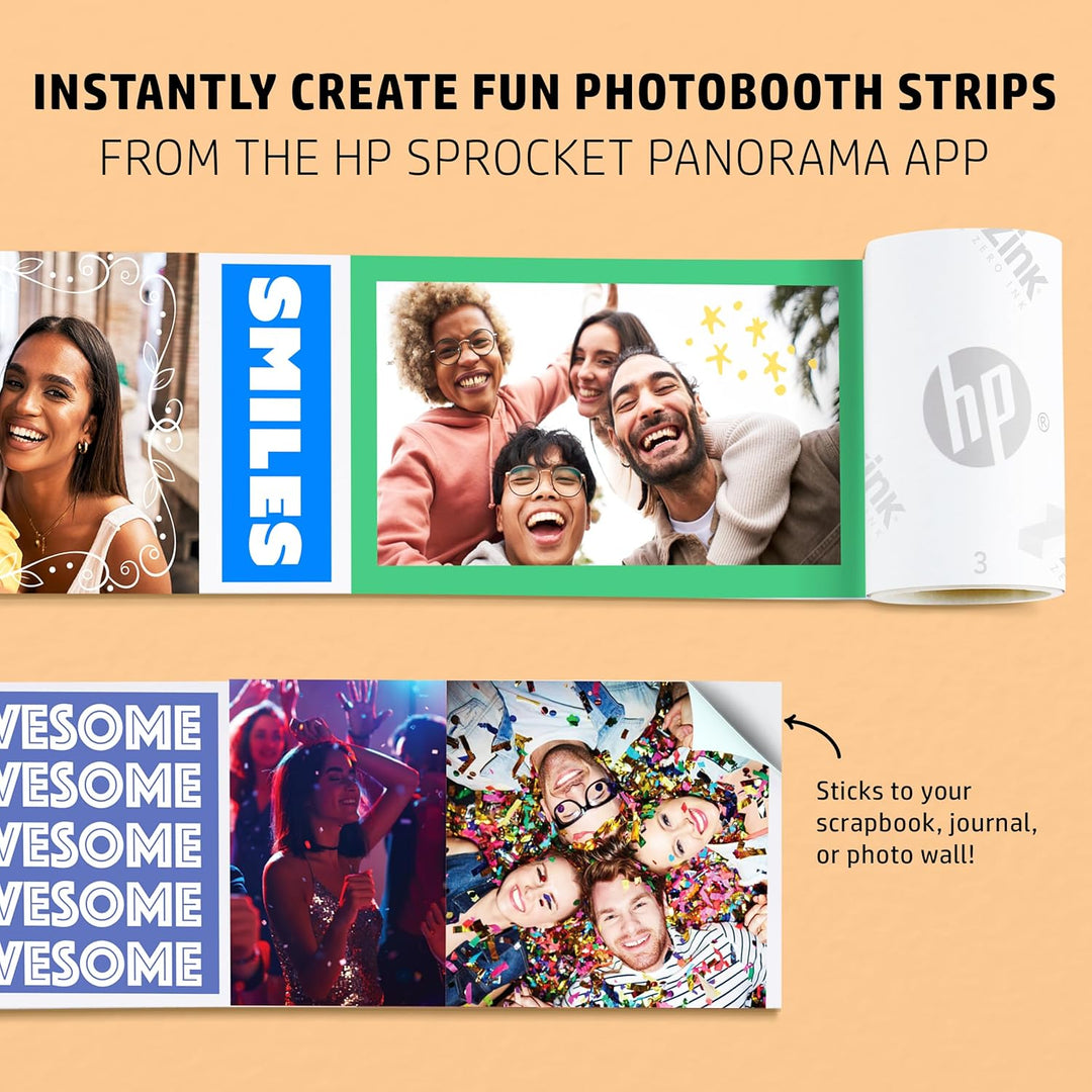 Tragbarer HP Sprocket Panorama-Sofortfarbdrucker (weiss) 2 x 0,5 bis 9 Zoll Zink-Klebepapier – Erste