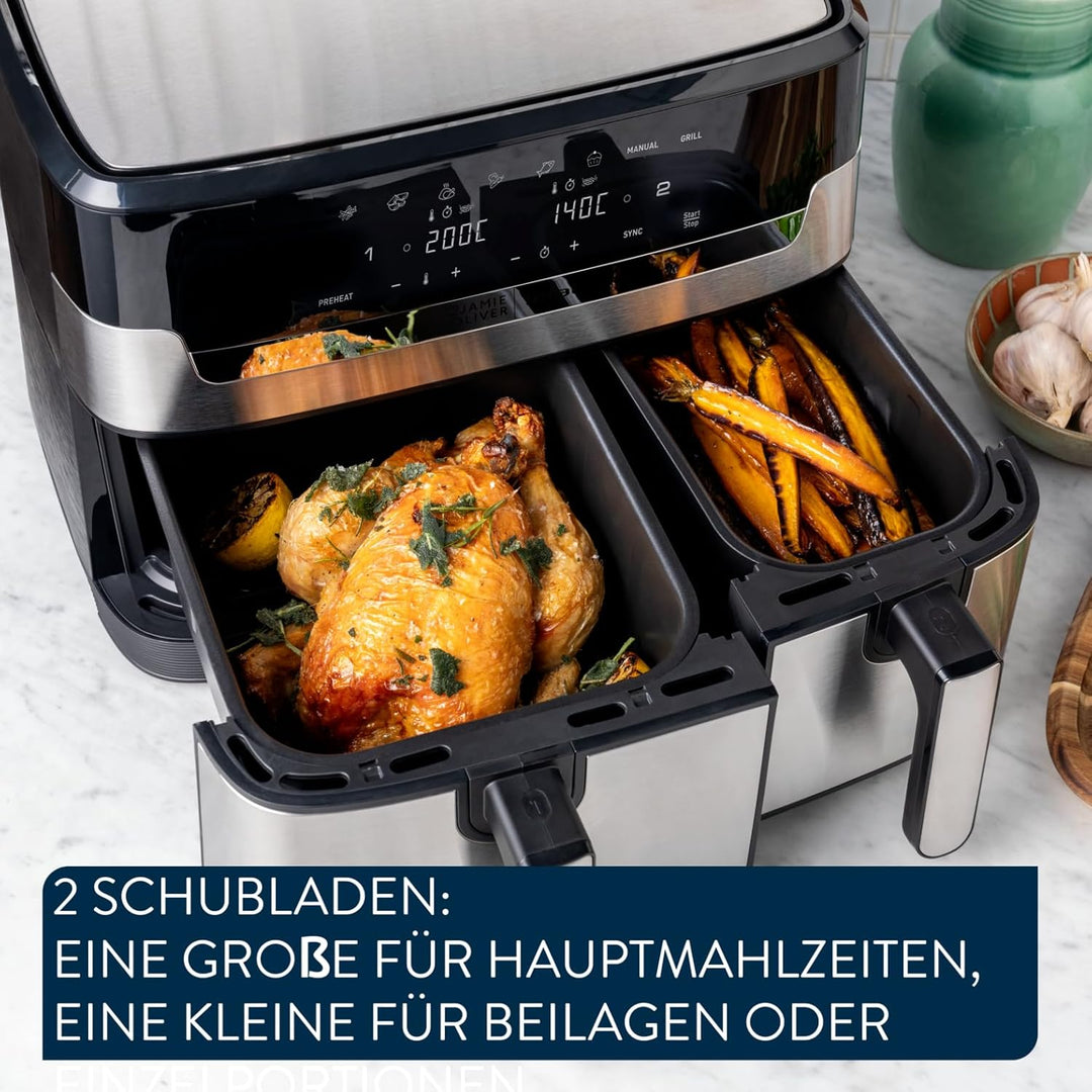 Jamie Oliver by Tefal Dual Drawer Heissluftfritteuse 8,3 L – Airfryer mit 2 Kammern & Grillfunktion,