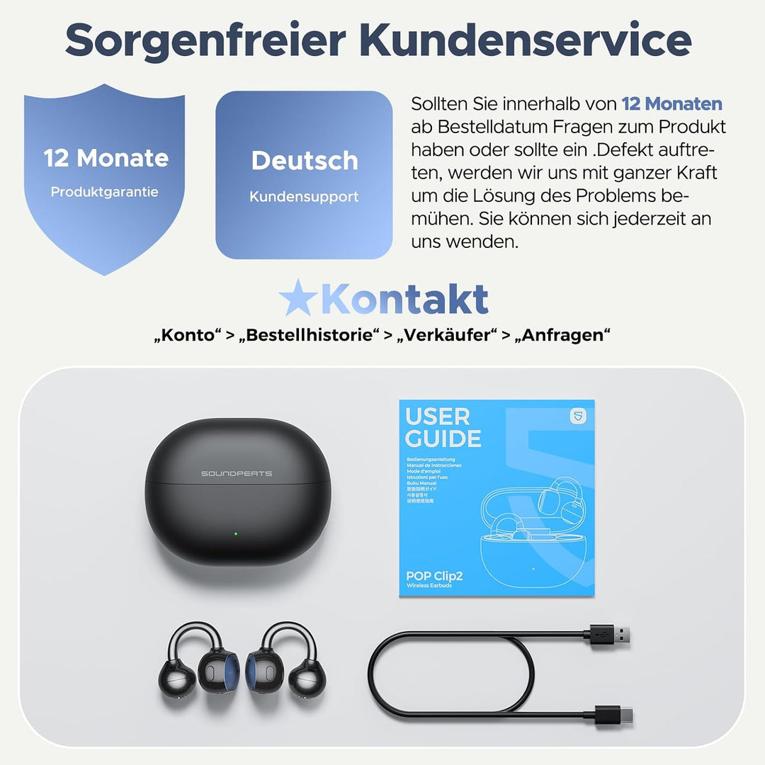 SoundPEATS UU2 Open-Ear Clip Bluetooth-Kopfhörer, Schwarz | 12mm Titan-Membran, LDAC Hi-Res, 42 Std.