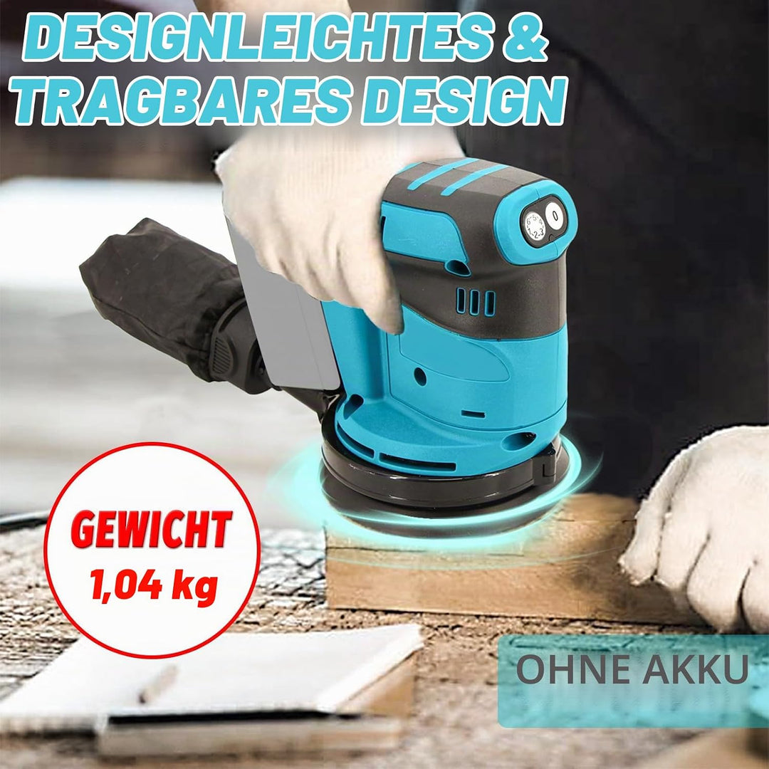 Akku-Exzenterschleifer mit 2 3000mAh, 125mm Exzenterschleifer Akku 18v Ersatz für Makita DBO180Z, 15