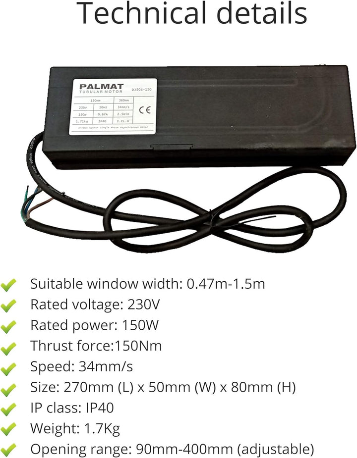 PALMAT – Elektronischer Fensteröffner mit Kettenantrieb, Geeignet für Schiebe-, Flügel- und Dachfens
