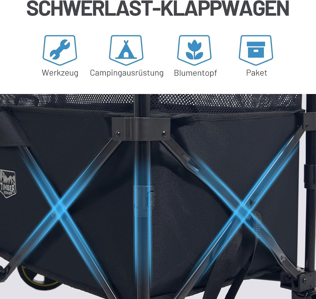 TIMBER RIDGE XXXL Bollerwagen Faltbar 225L mit Bremse Transportwagen Klappbar Einstellbare Kapazität