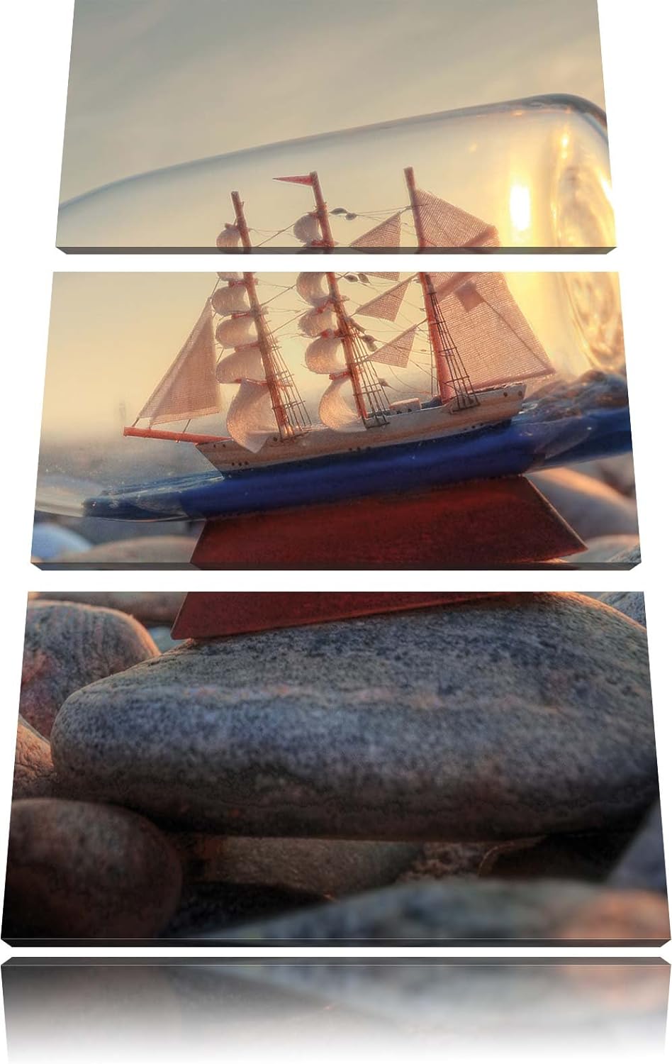 Pixxprint Flasche mit Schiff als Leinwandbild | Grösse: 3 Teilig (120x80) | Wandbild| Kunstdruck | f