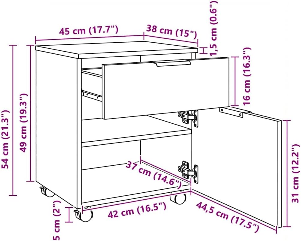 vidaXL Aktenschrank Mobil mit Rollen, Rollschrank Rollcontainer für Büro, Büroschrank mit viel Staur