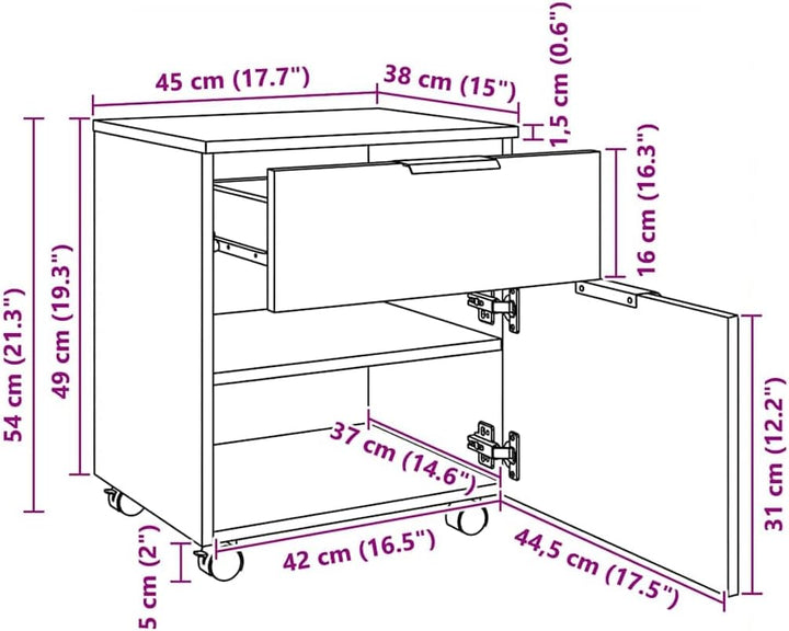 vidaXL Aktenschrank Mobil mit Rollen, Rollschrank Rollcontainer für Büro, Büroschrank mit viel Staur