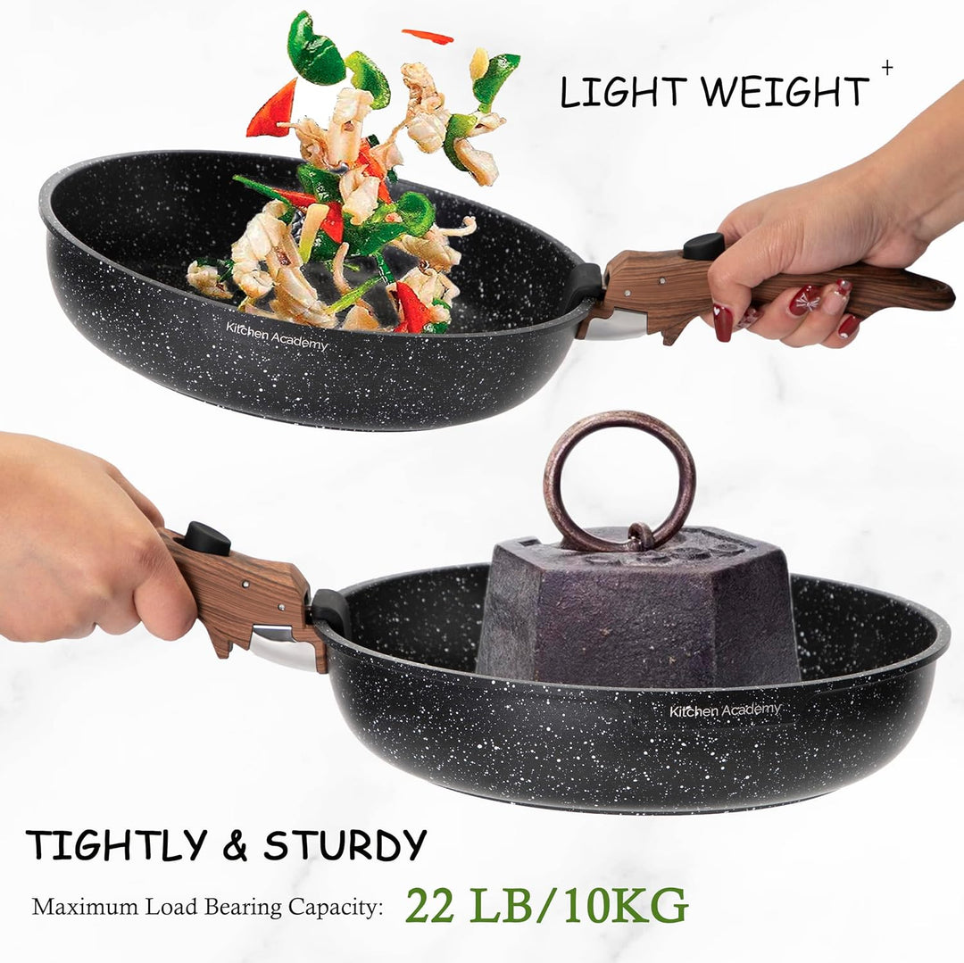 Kitchen Academy Pfannenset Abnehmbarer Griff - 10 Teilig Induktion Töpfe Set für alle Herdarten, Pfa