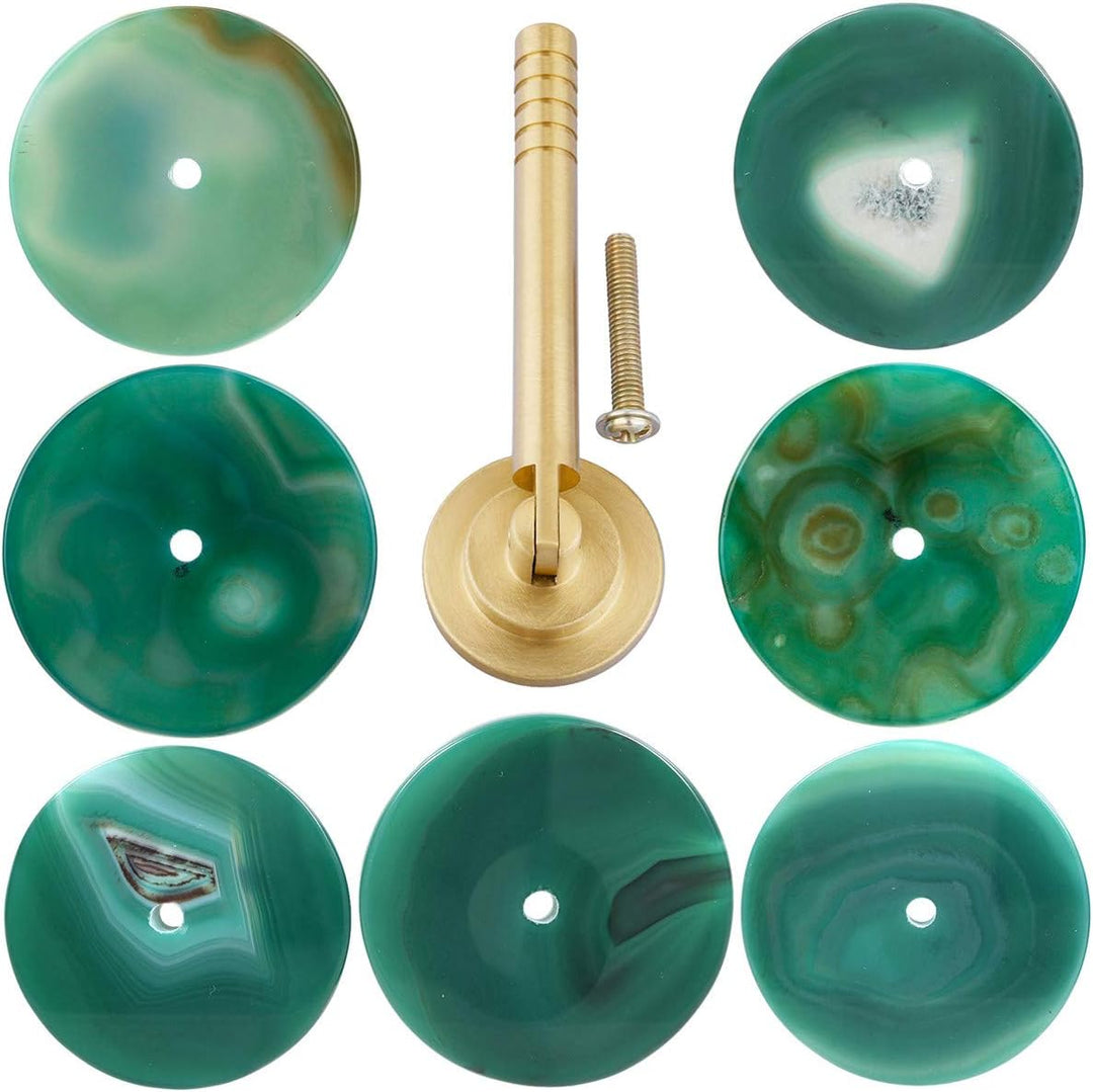 mookaitedecor Set von 2 Gebohrten Grün Achat Slice Drawer Cabinet Knob mit 8,4 cm zylindrischer Grif