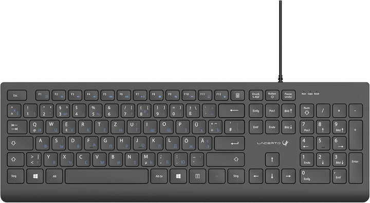 Russisch-Deutsche Multimedia Tastatur, USB, Spritzwassergeschützt | Russian-German Wired USB Multime