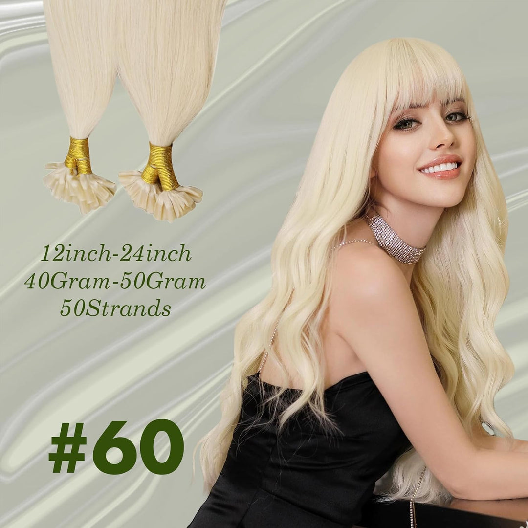 RUNATURE Extensions Bonding Platinblond Pre Bonded Haarverlangerung Echthaar Keratin Bondings 18 Zol