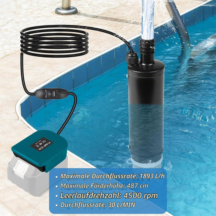 CPROSP Sumpfpumpe Kompatibel mit Makita 18V Batterie (Keine Batterie), Wasserpumpe 30L/min, Transfer