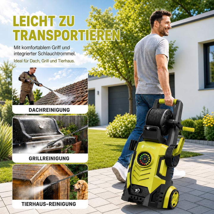 Hochdruckreiniger 200 Bar, Touchscreen 8-stufiger, 6-in-1-Düse, Druck: 100-200bar, Fördermenge: 280-