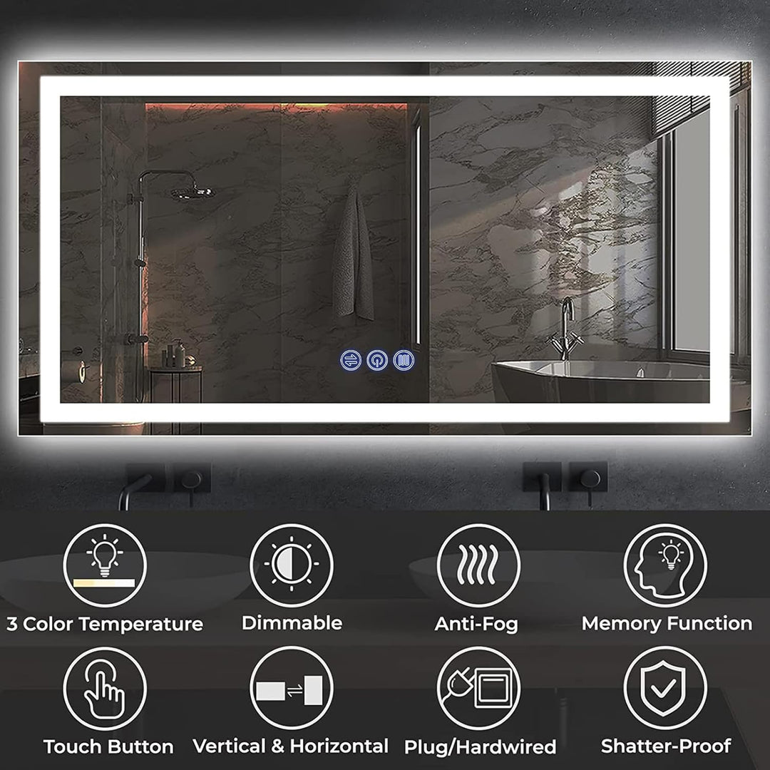 Badspiegel mit Beleuchtung 150x70cm, Badezimmerspiegel Wandspiegel und Touch-Schalter, IP65-Led-Spie