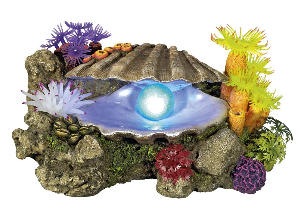 Nobby Aqua Ornaments MUSCHEL mit Pflanzen mit LED, 21,3 x 14,7 x 10,7 cm, 1 Stück