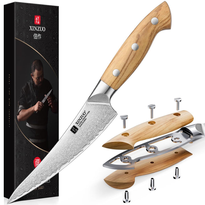 XINZUO 16cm Ausbeinmesser 3 Schichten Verbundstahl -Handgeschmiedet Küchenmesser Kochmesser Edelstah
