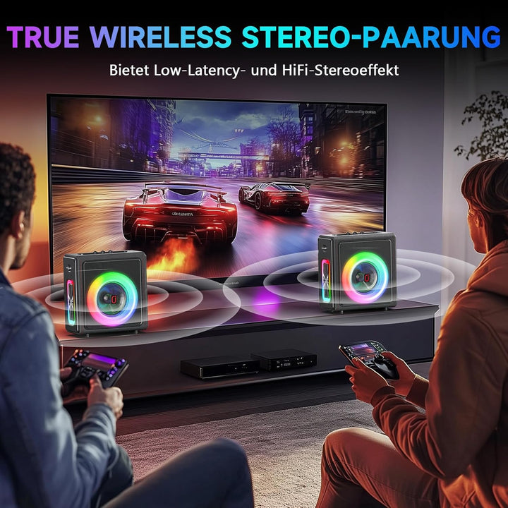 Karaoke Maschine mit 2 drahtlosen Mikrofones, Tragbaren Bluetooth 5.3 Karaoke Anlage Lautsprecher mi