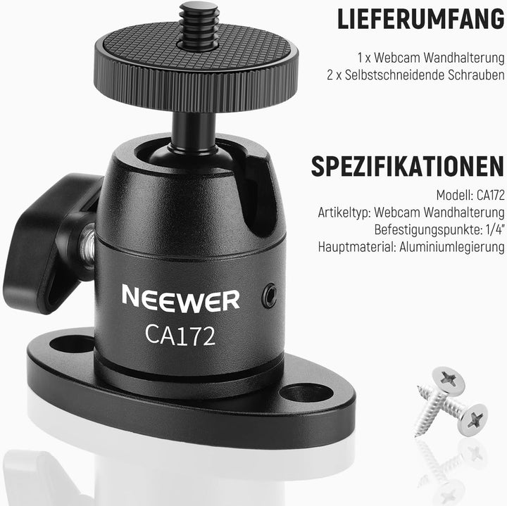 NEEWER Wand Deckenhalterung, Mini Kugelkopf aus Aluminiumlegierung und 1/4" Schraube für Fotostudio,
