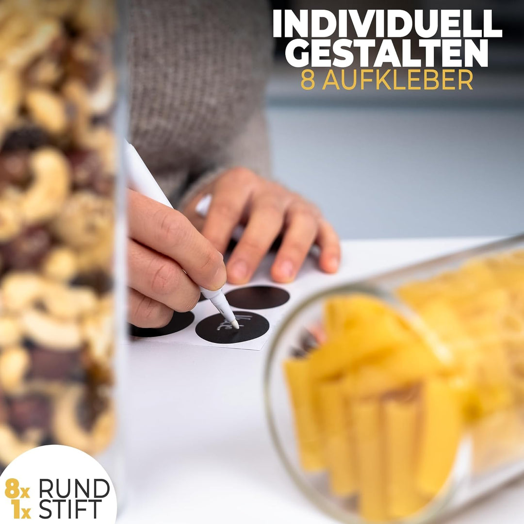 Vorratsgläser mit Deckel, Rund - 5x 850ml, Erhöhte Glasstärke, Vorratsdosen mit Deckel luftdicht, Au