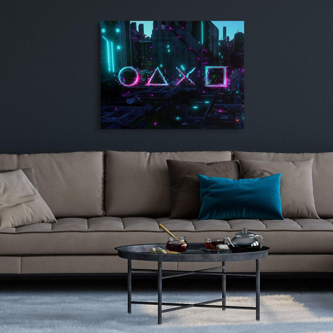 PICANOVA – Premium Leinwanddruck – Leinwandbild Cyberpunk City 80x60cm – Kunstdruck Auf 2cm Holz-Kei