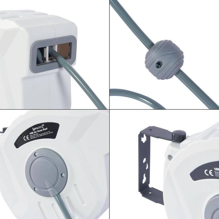 pro.tec Druckluftschlauchtrommel Nassau 180° Schwenkbarkeit Druckluftschlauch 10m + 1m Schlauchtromm
