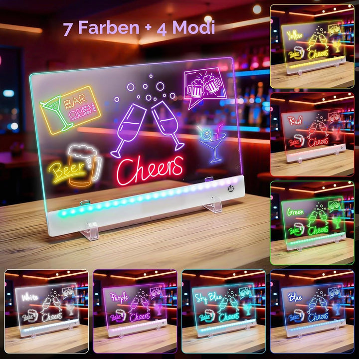 LED Zeichenbrett, Wiederaufladbare LED Notiztafel mit Farben, 30x20cm LED Zeichentafel für Zeichnen