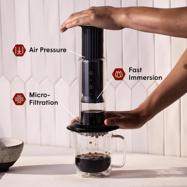AeroPress Premium koffiepers – glas, roestvrij staal &amp; aluminium alles-in-één French Press, handmati