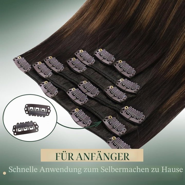 Ugeat Remy Echthaar Extensions Clip in 40cm Clip in Extensions Echthaar Dick 120 Gramm 7 Stücke Bala