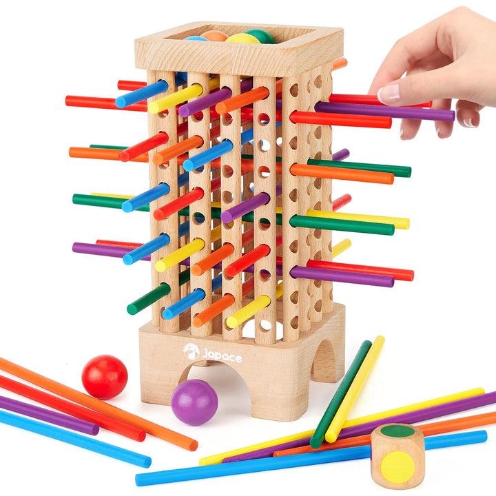 Japace Montessori Spiel Brettspiel aus Holz, 42 Stück Bunte Holzstäbchen Würfelspiel Mathematik Lern