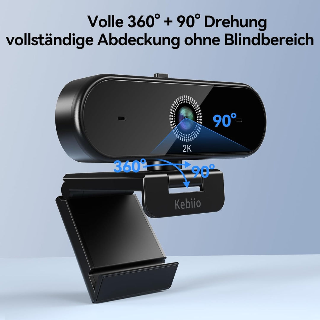 Webcam 2K, USB A/C Webcam mit Mikrofon für PC, Streaming Kamera mit Autofokus, 90°Ansicht, Plug & Pl