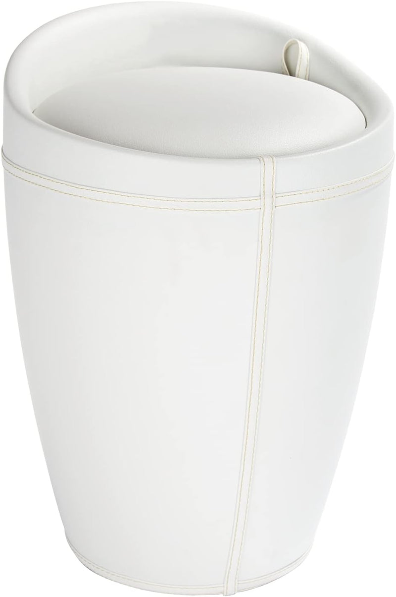 WENKO Badhocker Candy Leder Optik Weiss, Hocker mit Stauraum für das Badezimmer und Wohnzimmer, inte