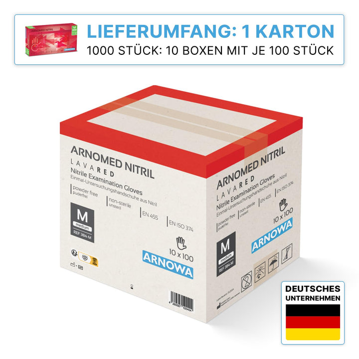 1000 Stück ARNOMED Einweghandschuhe Rot, Einmalhandschuhe M, Nitril Handschuhe Einweg, Nitrilhandsch
