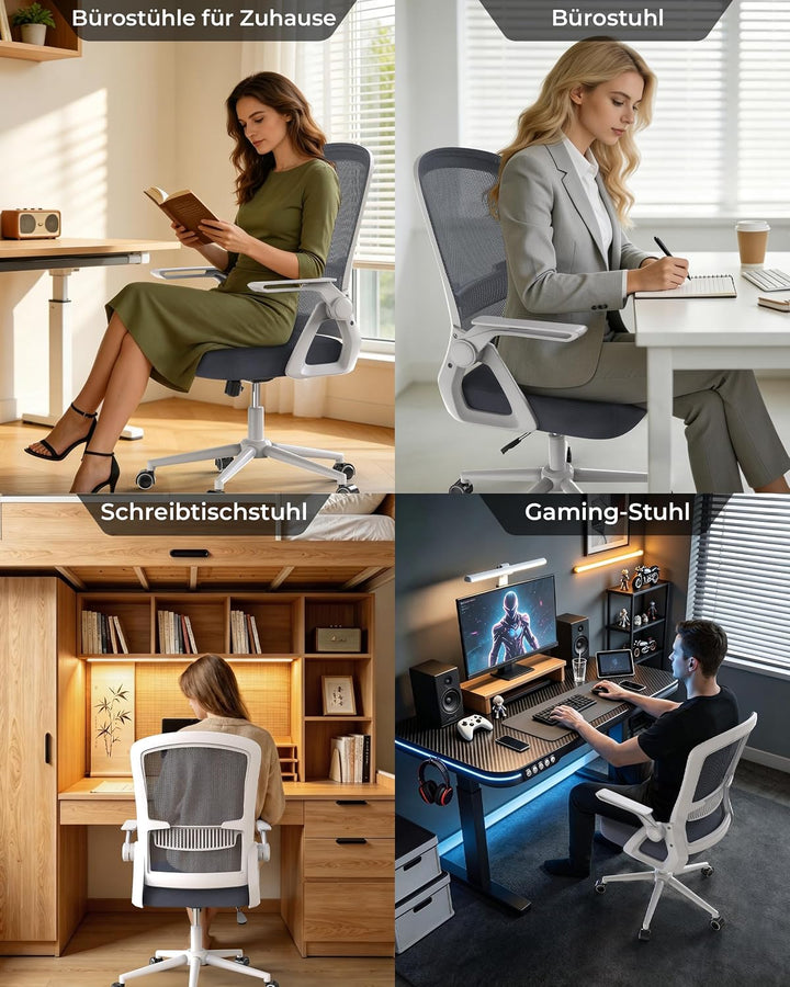 rattantree Schreibtischstuhl Ergonomischer Hellgrau für Zuhause Büro Hellgrau Ohne Kopfstütze, Hellg