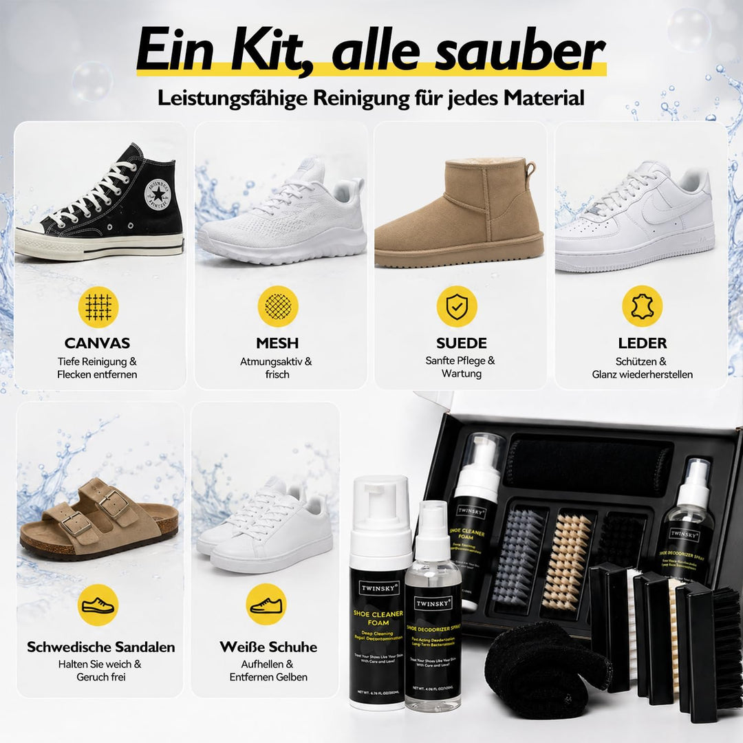 6-in-1-Schuhpflege-Set, mit pflanzlichem Schaum, Desodorierungsspray, 3 Bürsten und Mikrofasertuch,