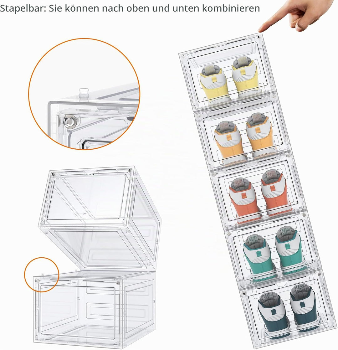 HOMIDEC Schuhboxen Stapelbar Transparent, 8 Stück Hartplastik Schuhkarton mit Deckel, Schuhaufbewahr