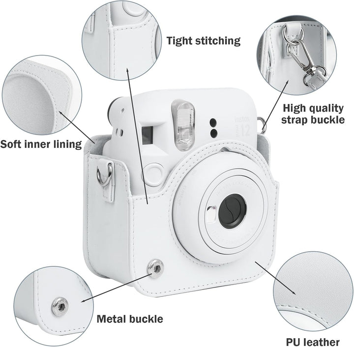 Easy Hood Schutzhülle und Tragbare Tasche für Instax Mini 12 Sofortbildkameras, PU Leder Kameratasch