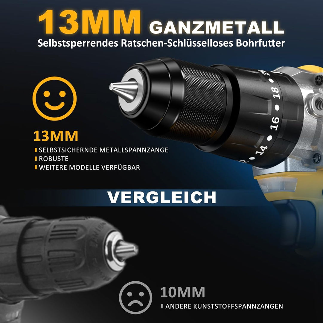 Akkuschrauber mit Schlagbohrfunktion 21V - 120Nm Bürstenloser Akku Schlagbohrschrauber Set mit 2x4Ah
