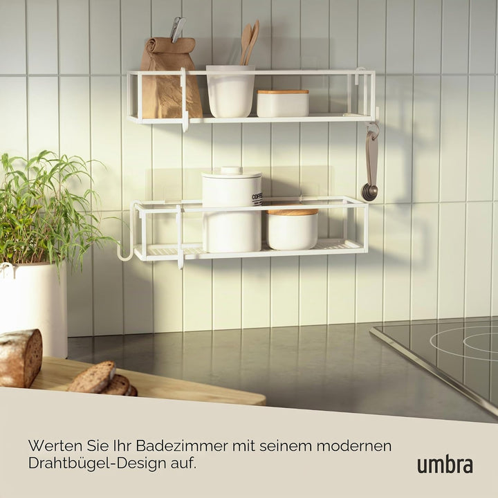Umbra Cubiko Duschablage, Duschregale ohne Bohren mit Haken, Weiss, 2er-Set Weiss Duschkorb, Weiss D