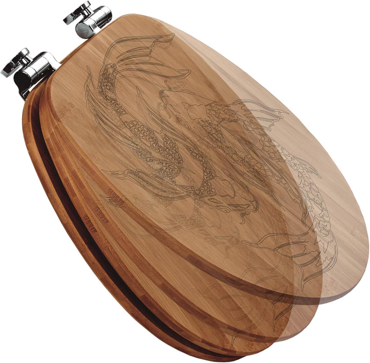 banjado® Hochwertig gravierter Design WC Sitz Bambus Absenkautomatik Koi Paar 2 / Toilettendeckel mi