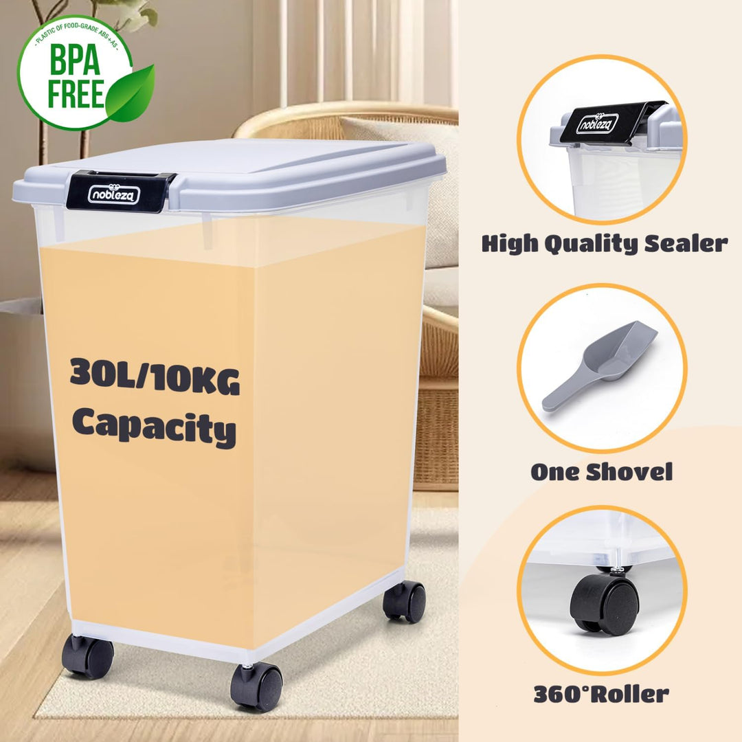 Nobleza - Futterbehälter für Haustiere 30 L, für Haustiere, Lebensmittelbox mit Rädern, Klappdeckel,