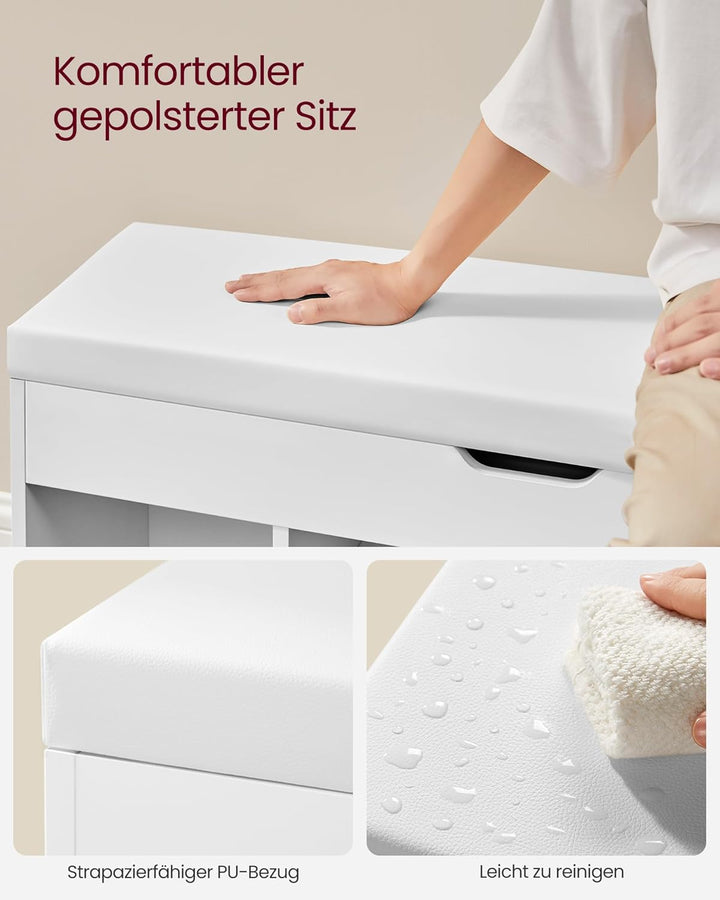 VASAGLE Custos Kollektion - Schuhbank mit Sitzfläche, Sitzbank mit Stauraum, gepolstert, Sitzkissen,