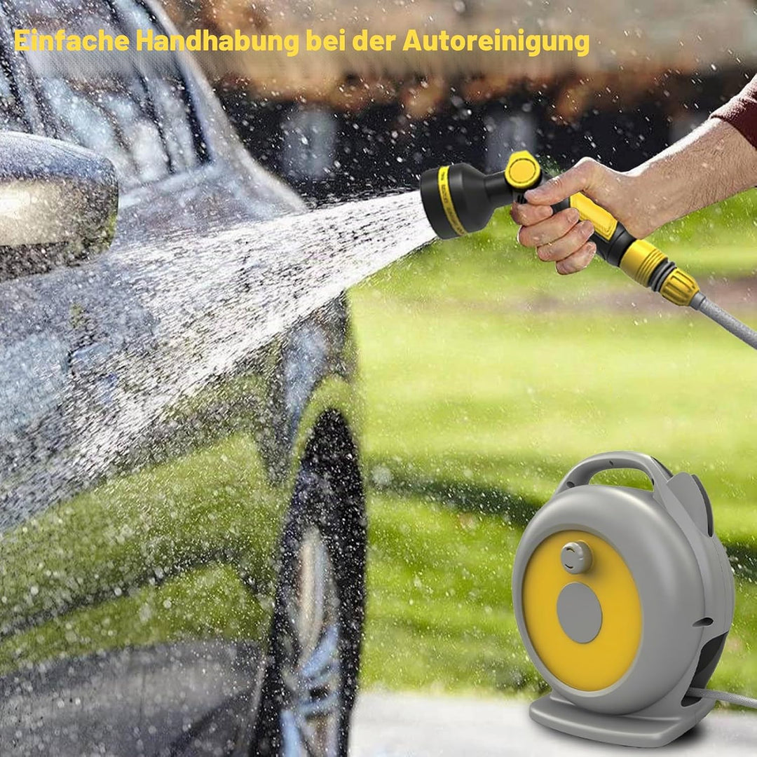 15+2m Schlauchtrommel mit Aufroller &amp; 10 Sprühmodi – Automatische Schlauchaufrollung, Schnellanschlu