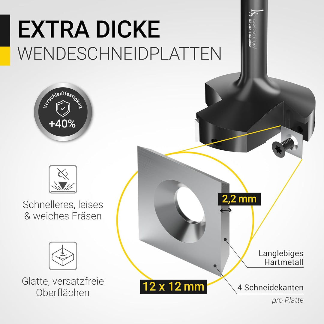 Kasper Solutions® Planfräser 12mm Schaft - Profi Hobelfräser für Oberfräse & CNC-Fräse - Robuster Ho