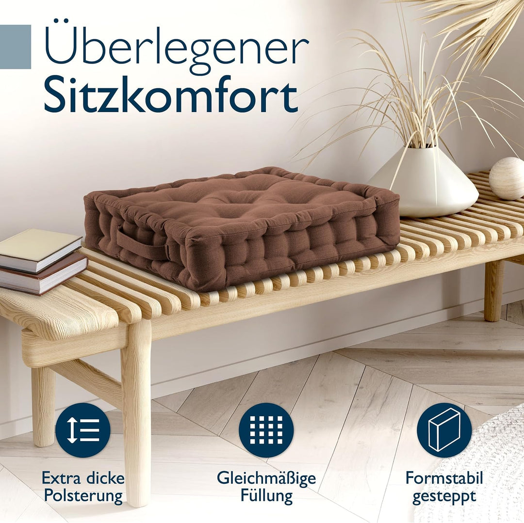 Beautissu 2er Set Bodenkissen Sitzkissen 50x50 cm - Dickes Matratzenkissen 10cm - 100% Baumwolle Stu