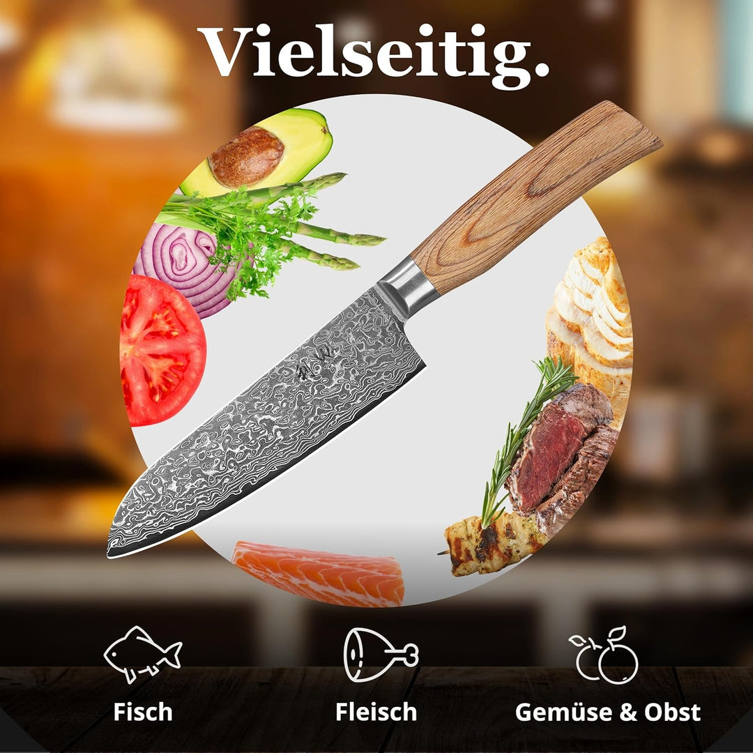 Wakoli EDIB Pro Damast Santokumesser 16,00 cm Klinge extrem scharf aus 67 Lagen mit VG10 Stahlkern I