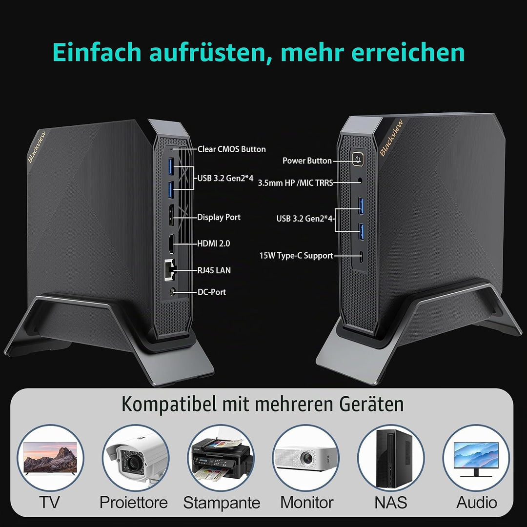 Blackview Mini PC Intel Core i5-12450H(bis zu 4,40GHz), MP200 16GB + 1TB Mini Desktop Computer Windo
