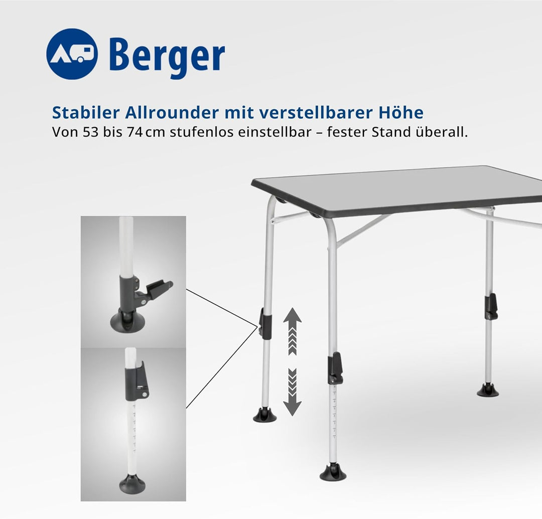 BERGER Ivalo 1 Campingtisch - Klapptisch Höhenverstellbar 80 x 60 cm Alu Campingtisch Klappbar Campi
