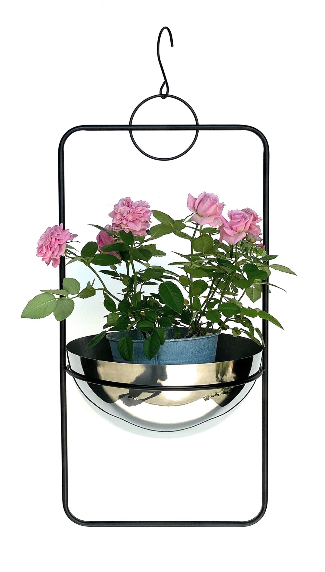 DanDiBo Blumenampel Innen Metall Wand Hängepflanzen 67 cm 96083 L mit Topf Silber Pflanzenhänger Blu