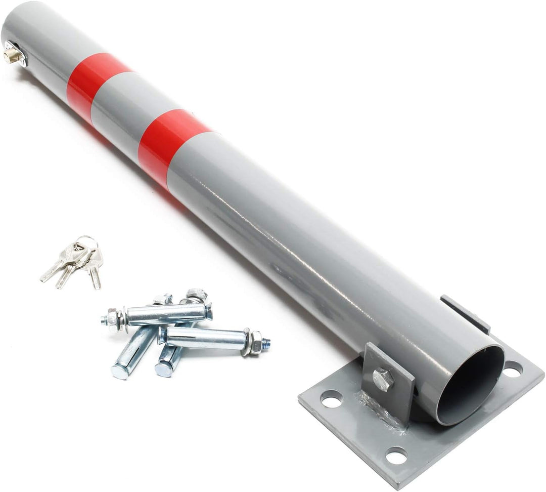 Wiltec Parkpfosten 705 x 75 mm, Parkplatzsperre klappbar rund, Absperrpfosten aus Stahl, Parkpfosten